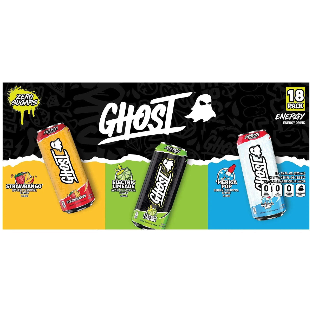 Ghost Energy Drink, Variety Pack, 16 fl oz, 18-count