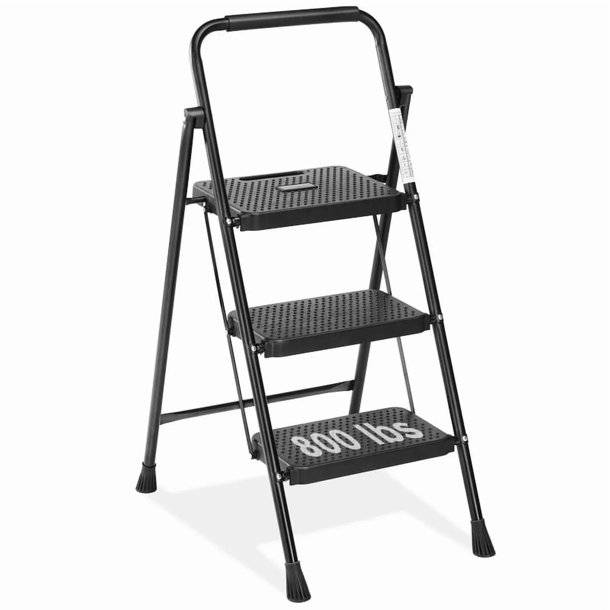 Gianna Foldable Step Stool with Non-Slip Platform & Rubber Feet, 1-Step Ladder with Carrying Handle, 330lbs Capacity Sturdy Metal Foldable Stool for Indoor & Outdoor Use，Black