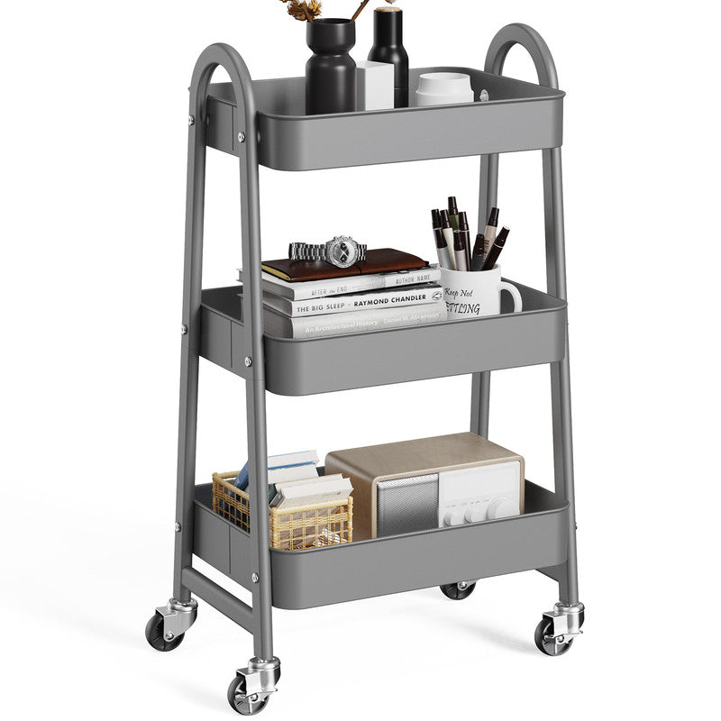 Gianna Utility Cart, Metal, 3‑Tier, Lockable Caster Wheels , 360° Rolling, Black