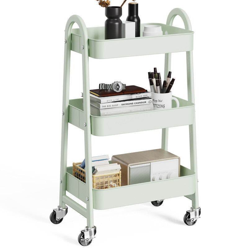 Gianna Utility Cart, Metal, 3‑Tier, Lockable Caster Wheels , 360° Rolling, Black
