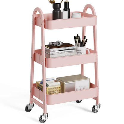Gianna Utility Cart, Metal, 3‑Tier, Lockable Caster Wheels , 360° Rolling, Black