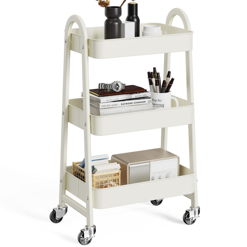 Gianna Utility Cart, Metal, 3‑Tier, Lockable Caster Wheels , 360° Rolling, Black