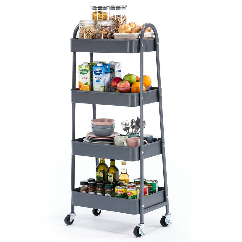 Gianna Utility Cart, Metal, 3‑Tier, Lockable Caster Wheels , 360° Rolling, Black