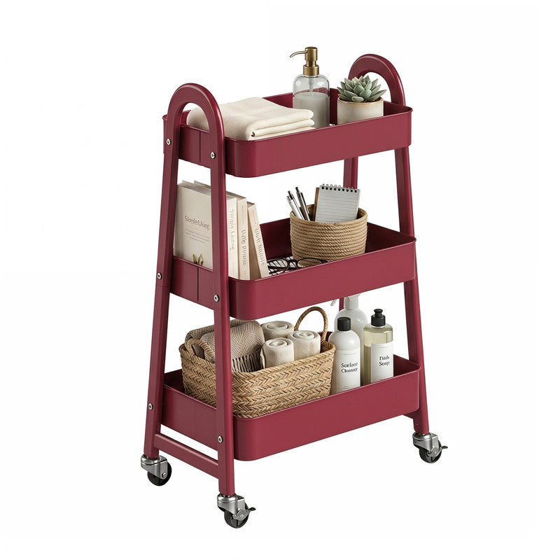 Gianna Utility Cart, Metal, 3‑Tier, Lockable Caster Wheels , 360° Rolling, Black