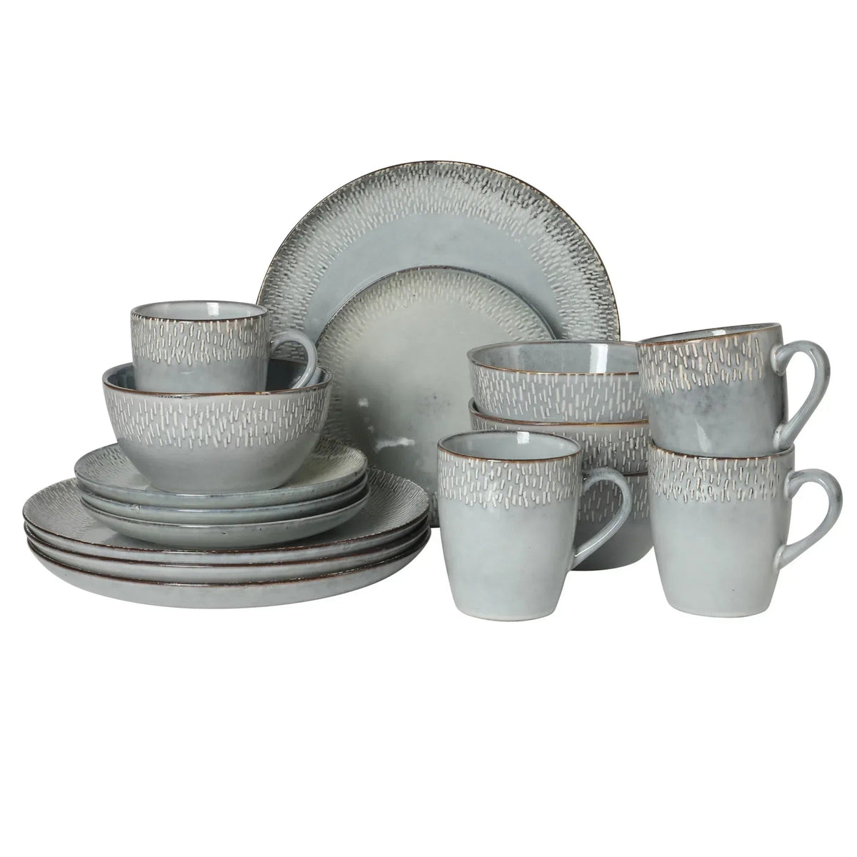 Gibson Elite Jasper 16 Piece Plates and Bowls Reactive Glaze Dishes Stoneware Ceramic Dinnerware Set - Service for 4