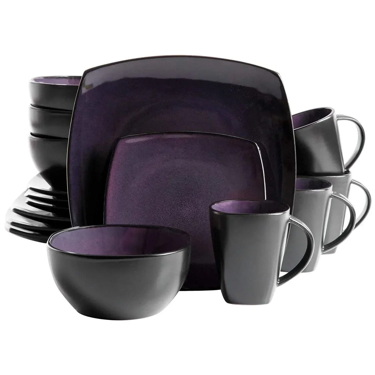 Gibson Soho Lounge Square 16-Piece Dinnerware Set - Black