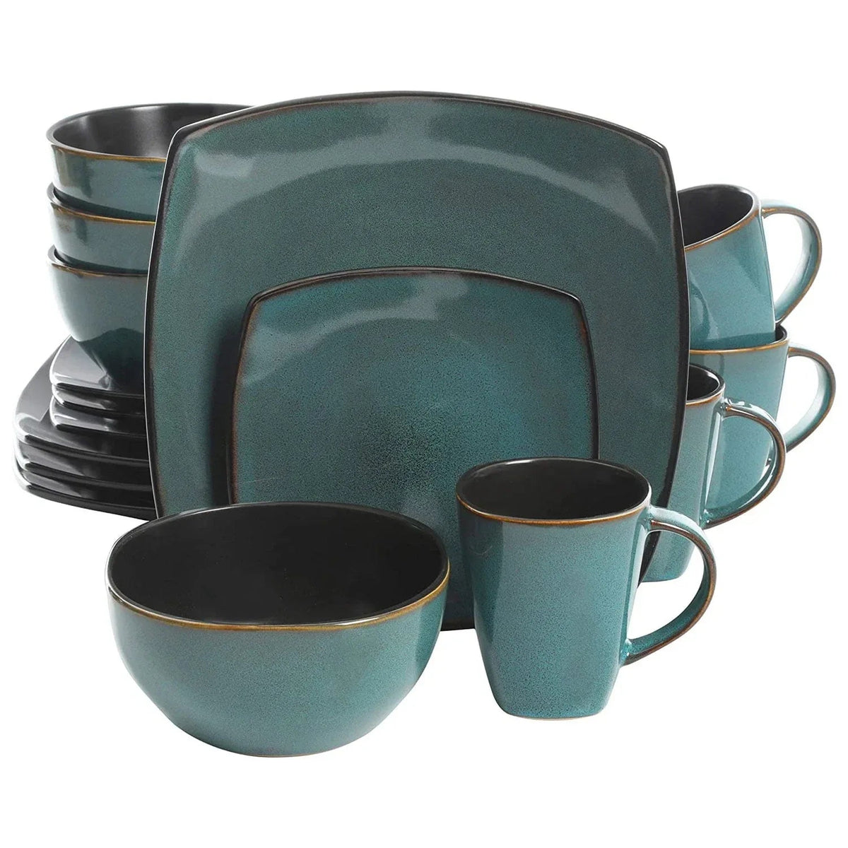 Gibson Soho Lounge Square 16-Piece Dinnerware Set - Black