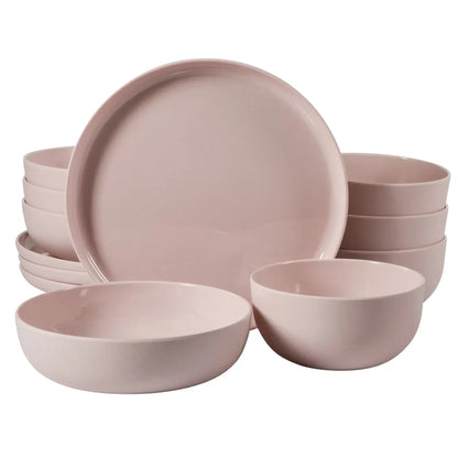 Gibson Home Candy Skies 12 Piece Unbreakable Wheat Straw Melamine Plates and Bowls Dinnerware Set - Outdoor, Camping, & Everyday Use - Matte Exterior/Shiny Interior Green