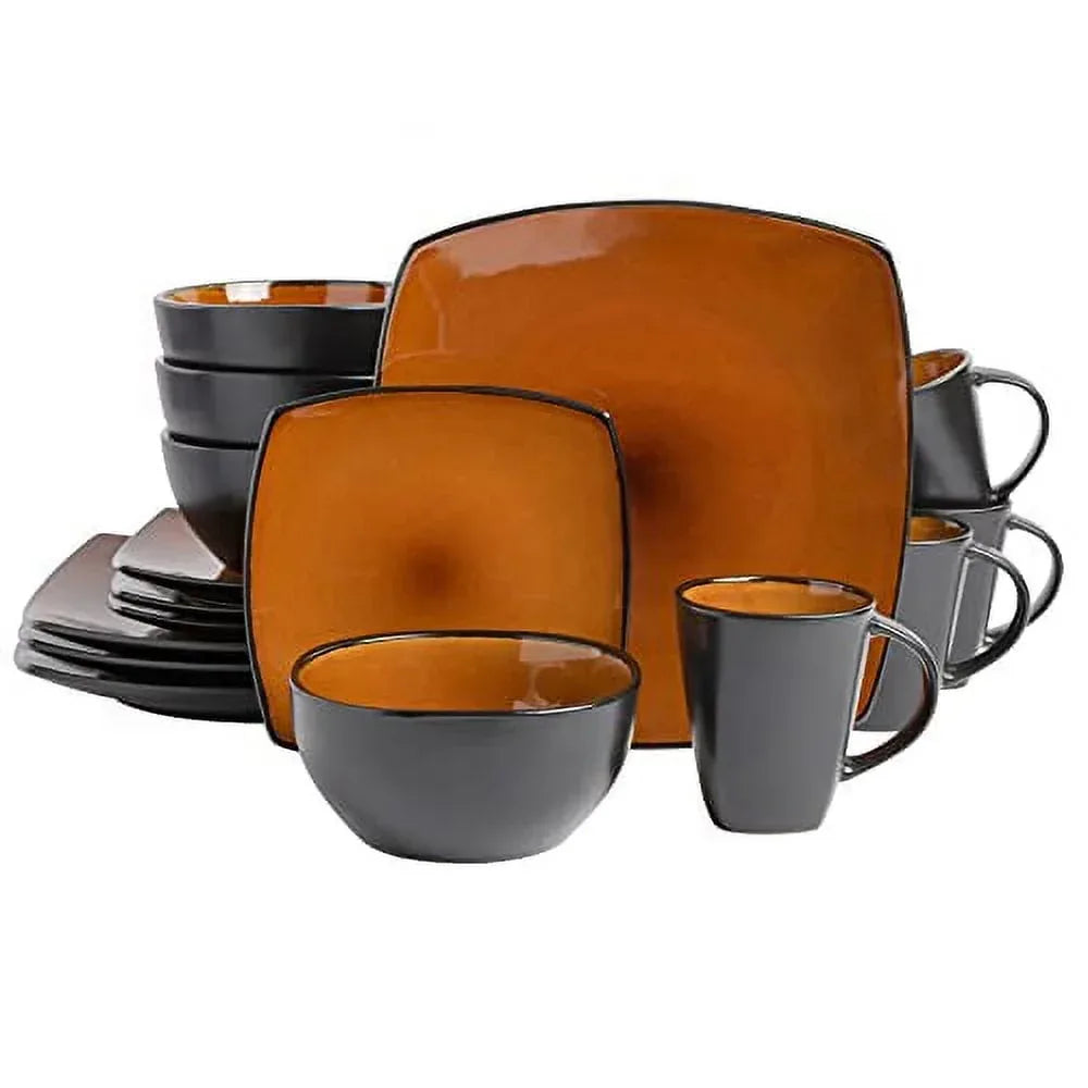 Gibson Soho Lounge Square 16-Piece Dinnerware Set - Black