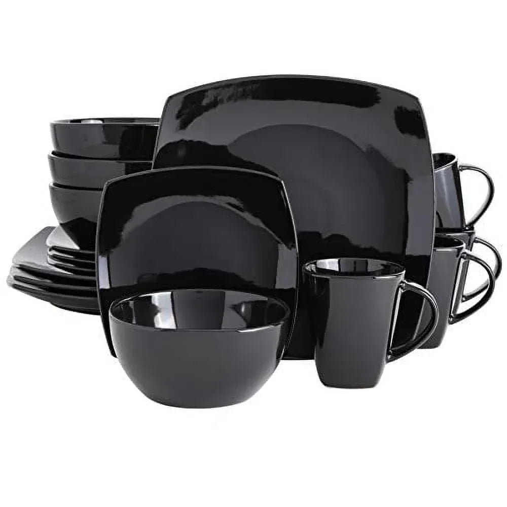 Gibson Soho Lounge Square 16-Piece Dinnerware Set - Black