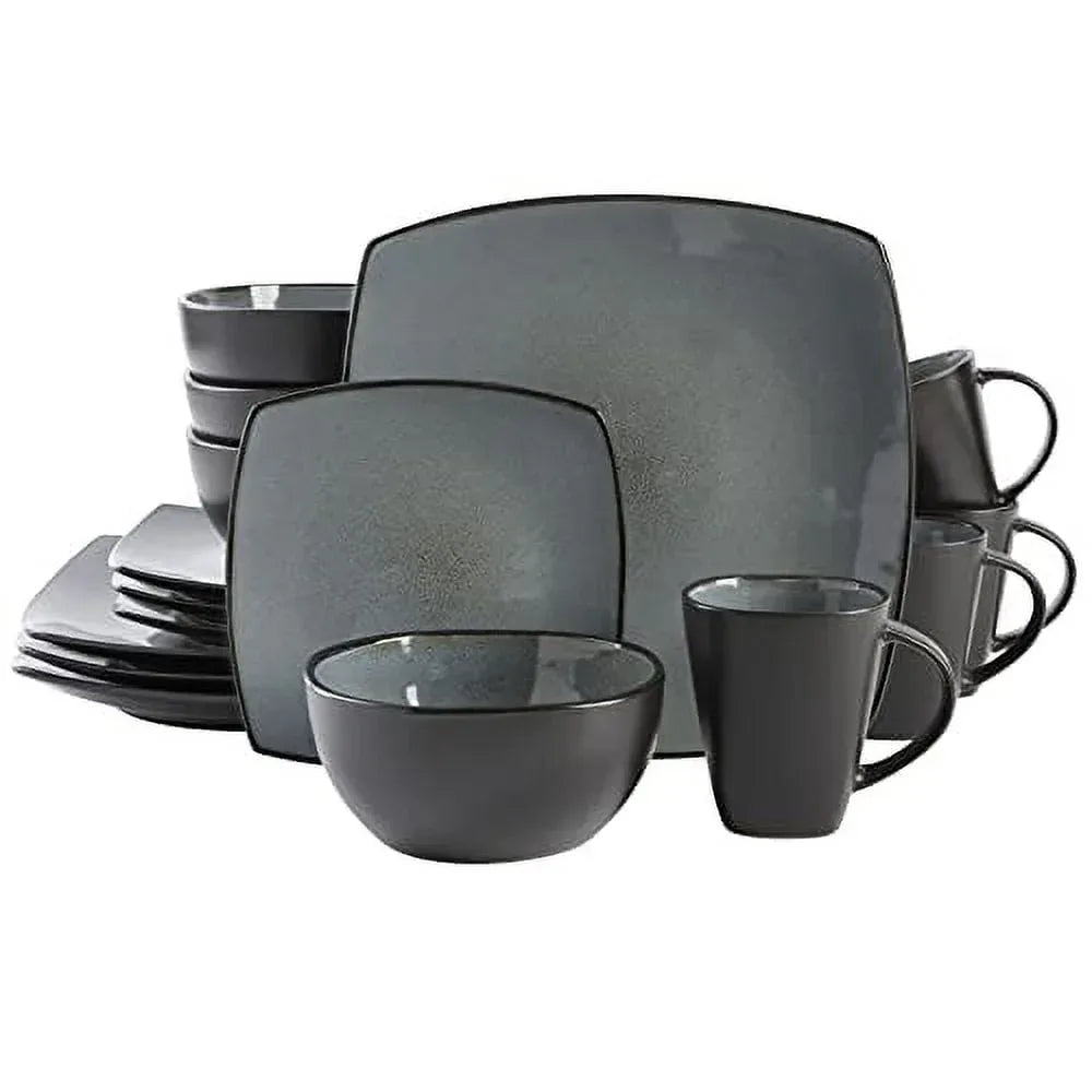Gibson Soho Lounge Square 16-Piece Dinnerware Set - Black