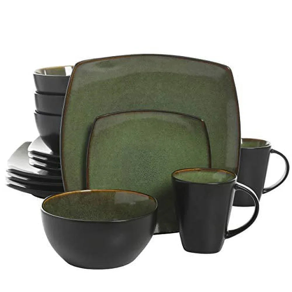 Gibson Soho Lounge Square 16-Piece Dinnerware Set - Black