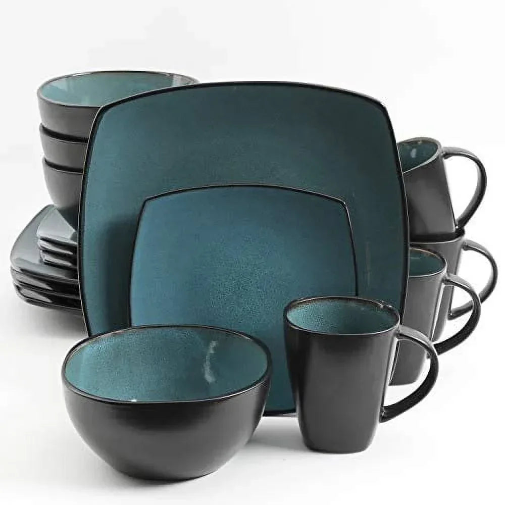 Gibson Soho Lounge Square 16-Piece Dinnerware Set - Black