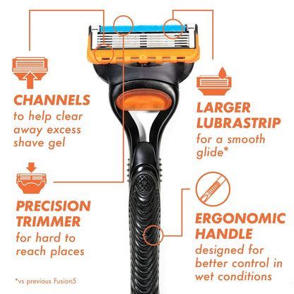 Gillette Fusion5 Manual Razor Blade Men, 1 Handle and 5 Blade Refills, Black