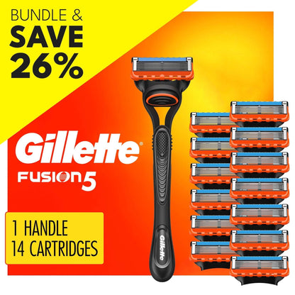 Gillette Fusion5 Manual Razor Bundle with 14 Blade Cartridge Refills