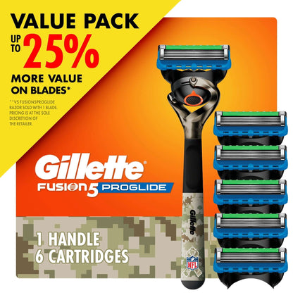 Gillette Fusion5 ProGlide Shaving Razor for Men, Salute to Service Edition, 1 Handle, 6 Blade Refills