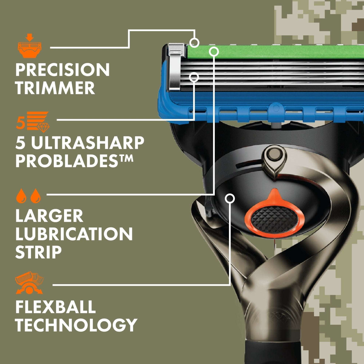 Gillette Fusion5 ProGlide Shaving Razor for Men, Salute to Service Edition, 1 Handle, 6 Blade Refills
