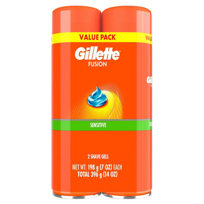 Gillette Fusion Shave Gel, Sensitive Skin Shaving Gel with Almond Oil for Men, 7 oz Pack of 2