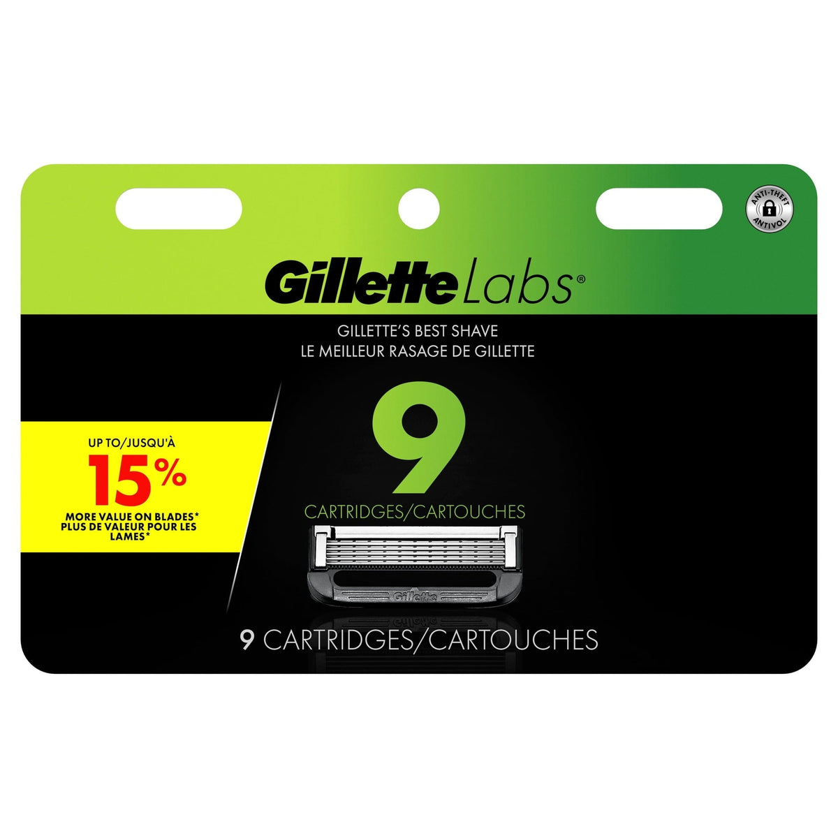 Gillette Labs Men's Razor Blade Refills with Exfoliating Bar, Green, 9 Refills