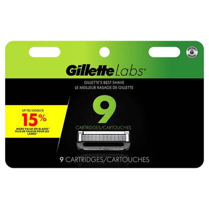 Gillette Labs Men's Razor Blade Refills with Exfoliating Bar, Green, 9 Refills