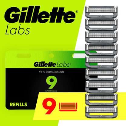 Gillette Labs Men's Razor Blade Refills with Exfoliating Bar, Green, 9 Refills