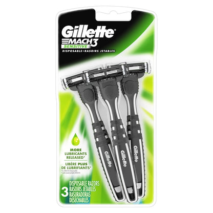 Gillette Mach 3 Sensitive Men 3 Blade Disposable Razor,3 count