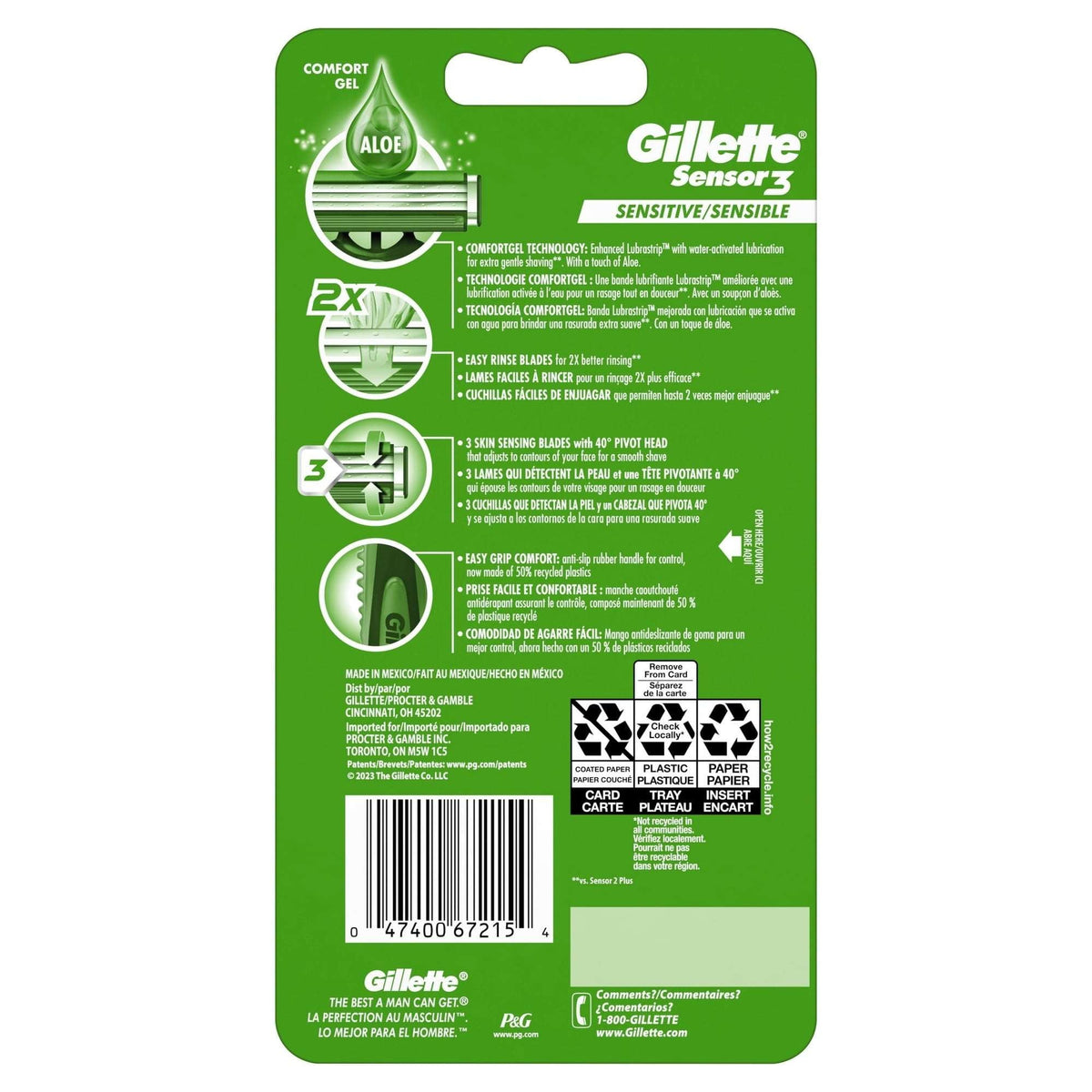 Gillette Sensor3 Sensitive Men's Disposable Razor, 7 Razors