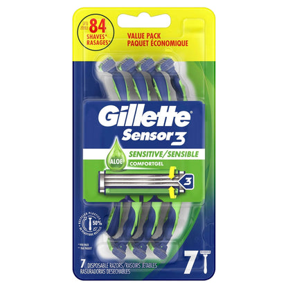 Gillette Sensor3 Sensitive Men's Disposable Razor, 7 Razors