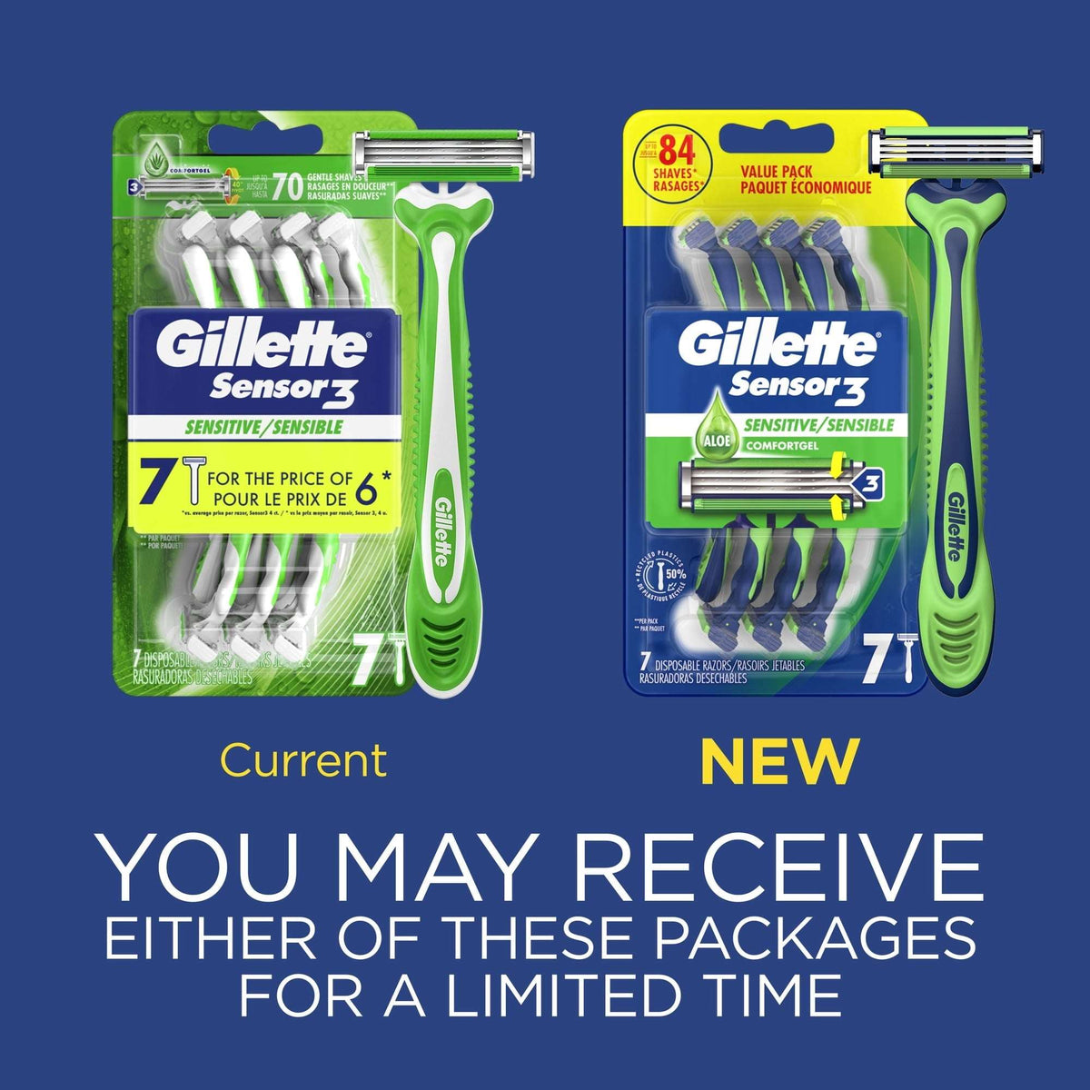 Gillette Sensor3 Sensitive Men's Disposable Razor, 7 Razors