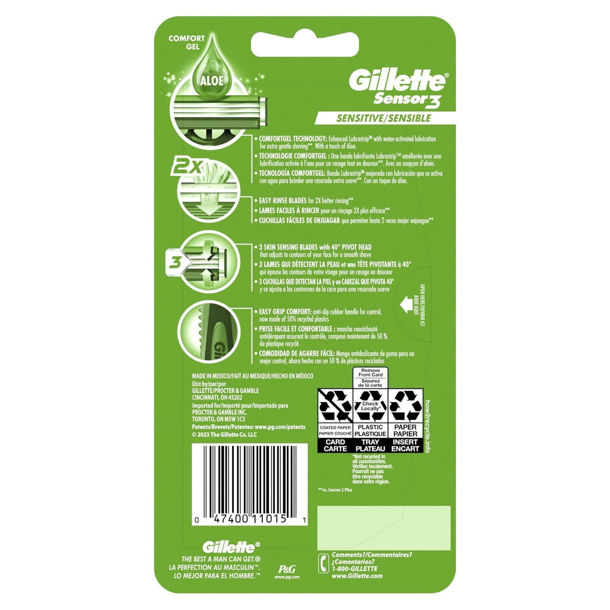 Gillette Sensor 3 Sensitive Men 3 Blade Disposable Razor,4 count