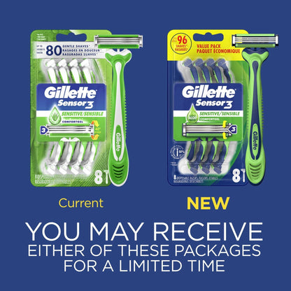 Gillette Sensor 3 Sensitive Men 3 Blade Disposable Razor,8 count