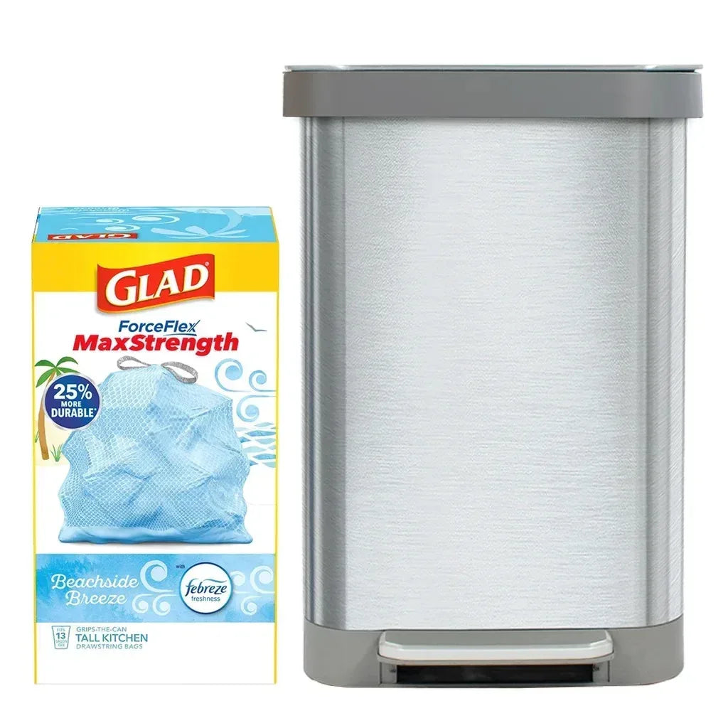 Glad Stainless Steel Trash Can and Bag Bundle