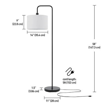 Globe Electric Barden Floor Lamp in Matte Black with Linen Shade and LED