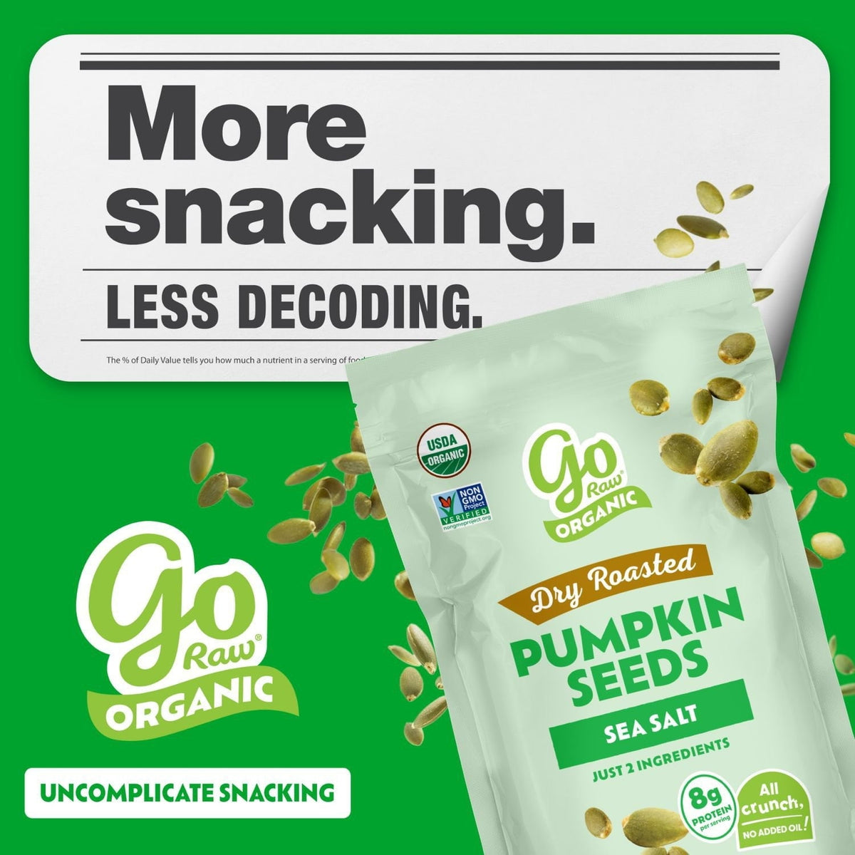 Go Raw Organic Dry Roasted Pumpkin Seeds with Sea Salt, 20 oz. (PACK OF 3 )