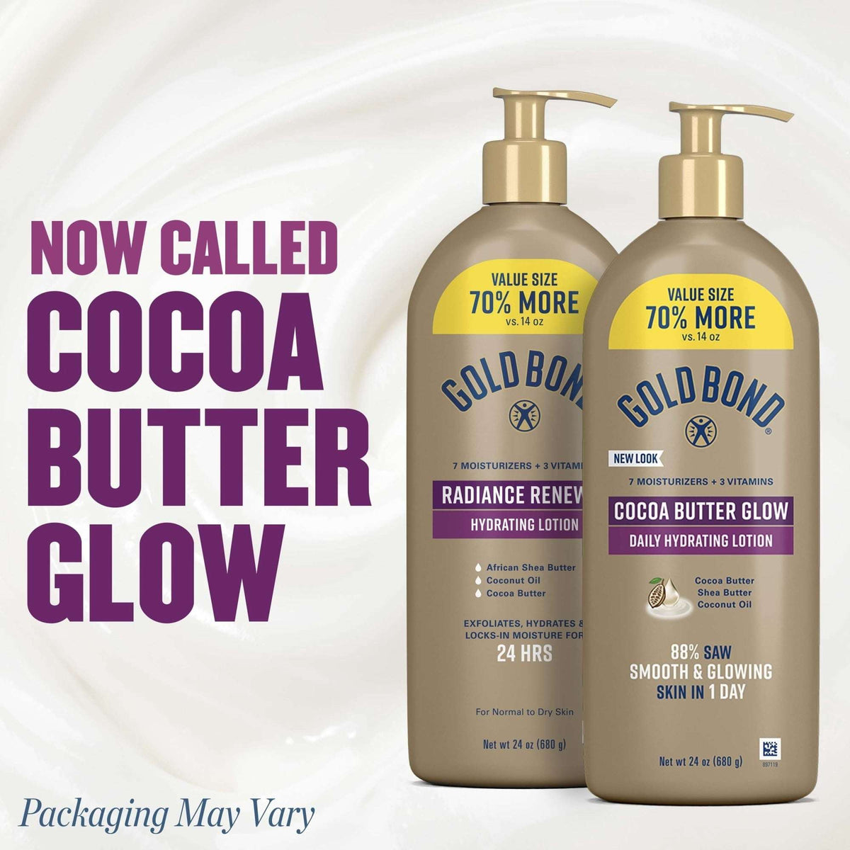 Gold Bond Cocoa Butter Glow Daily Hydrating Lotion with Cocoa Shea Butter &amp; Coconut Oil, Exfoliating and Moisturizing Lotion for Dry Skin, 24 oz