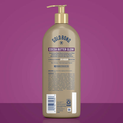 Gold Bond Cocoa Butter Glow Daily Hydrating Lotion with Cocoa Shea Butter &amp; Coconut Oil, Exfoliating and Moisturizing Lotion for Dry Skin, 24 oz