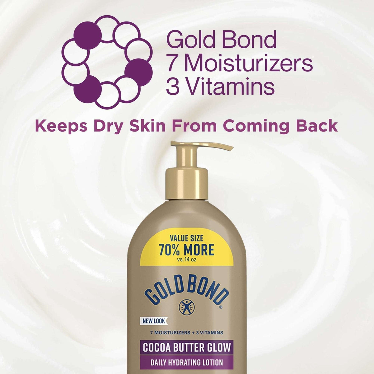 Gold Bond Cocoa Butter Glow Daily Hydrating Lotion with Cocoa Shea Butter &amp; Coconut Oil, Exfoliating and Moisturizing Lotion for Dry Skin, 24 oz