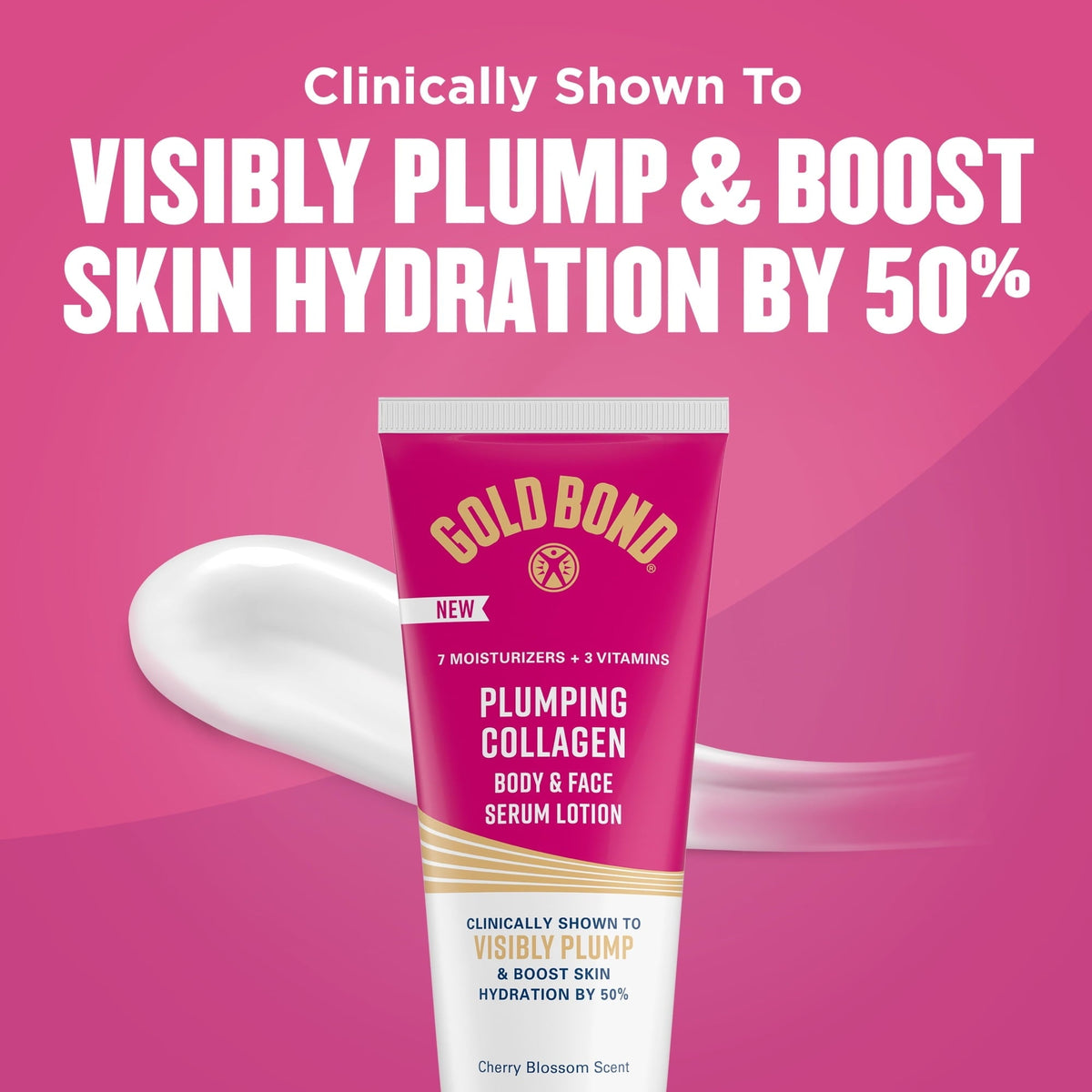 Gold Bond Plumping Collagen Body and Face Serum Lotion, Lightweight Hydrating Moisturizer with Collagen Peptide Complex, Jojoba and Grapeseed Oils to Visibly Plump Skin, Cherry Blossom Scent, 8 oz