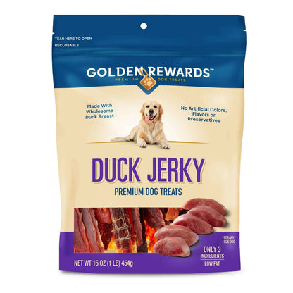 Golden Rewards Duck Jerky Premium Treats for Dogs, 16 oz Bag