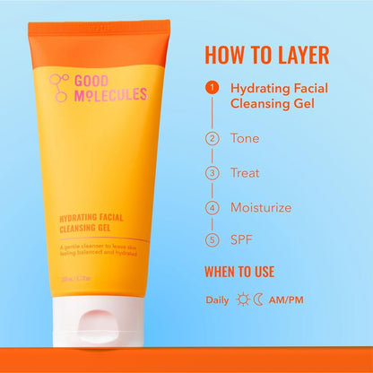Good Molecules Hydrating Facial Cleansing Gel - Face Wash with Rosewater and Pineapple Extracts to Brighten, Cleanse, & Moisturize, Skincare for Face, 6.7 fl oz