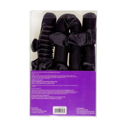 Goody Black Overnight Heatless Hair Curler Set with Claw Clip and Satin Scrunchies, No Heat, 4 Ct