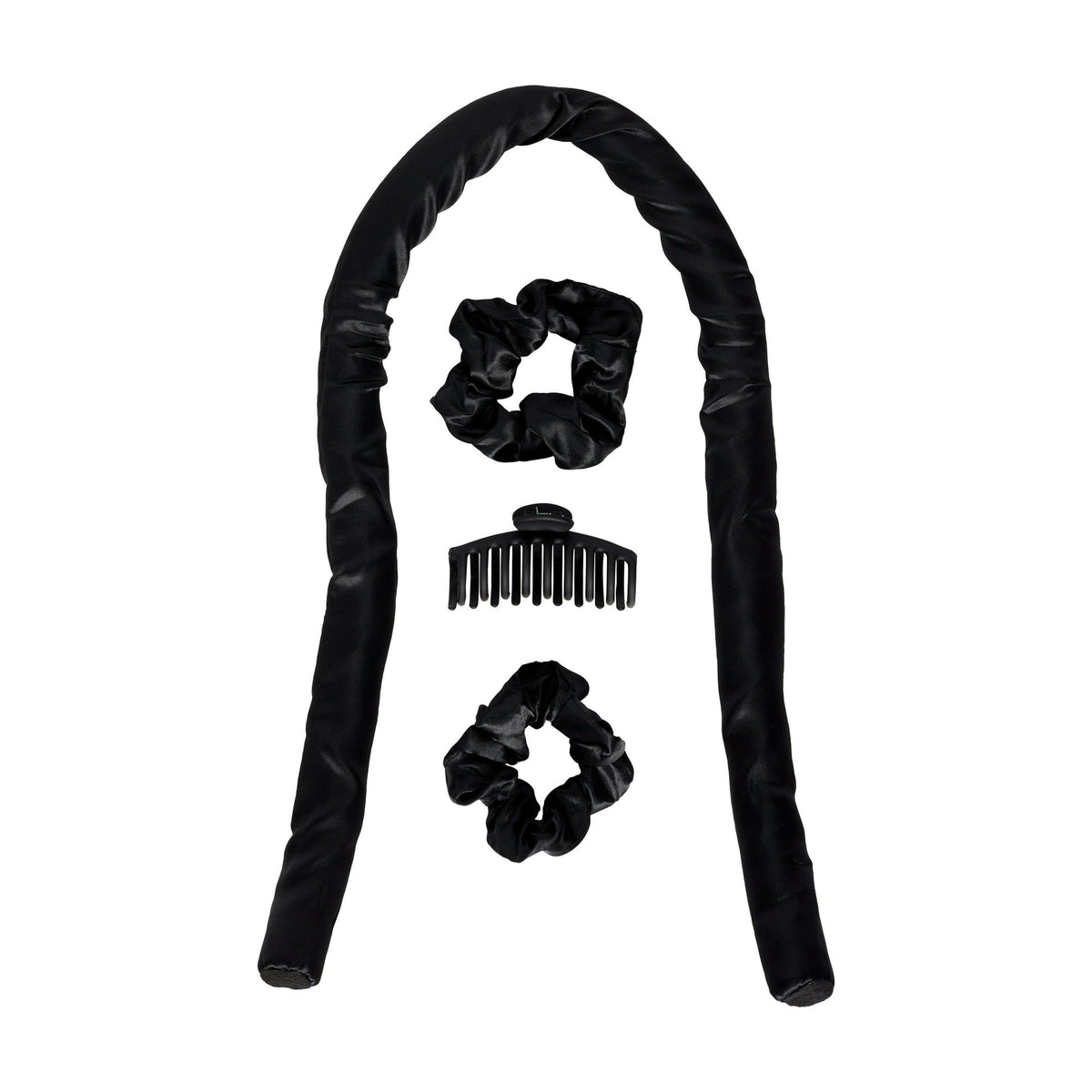 Goody Black Overnight Heatless Hair Curler Set with Claw Clip and Satin Scrunchies, No Heat, 4 Ct