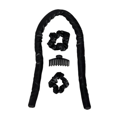 Goody Black Overnight Heatless Hair Curler Set with Claw Clip and Satin Scrunchies, No Heat, 4 Ct