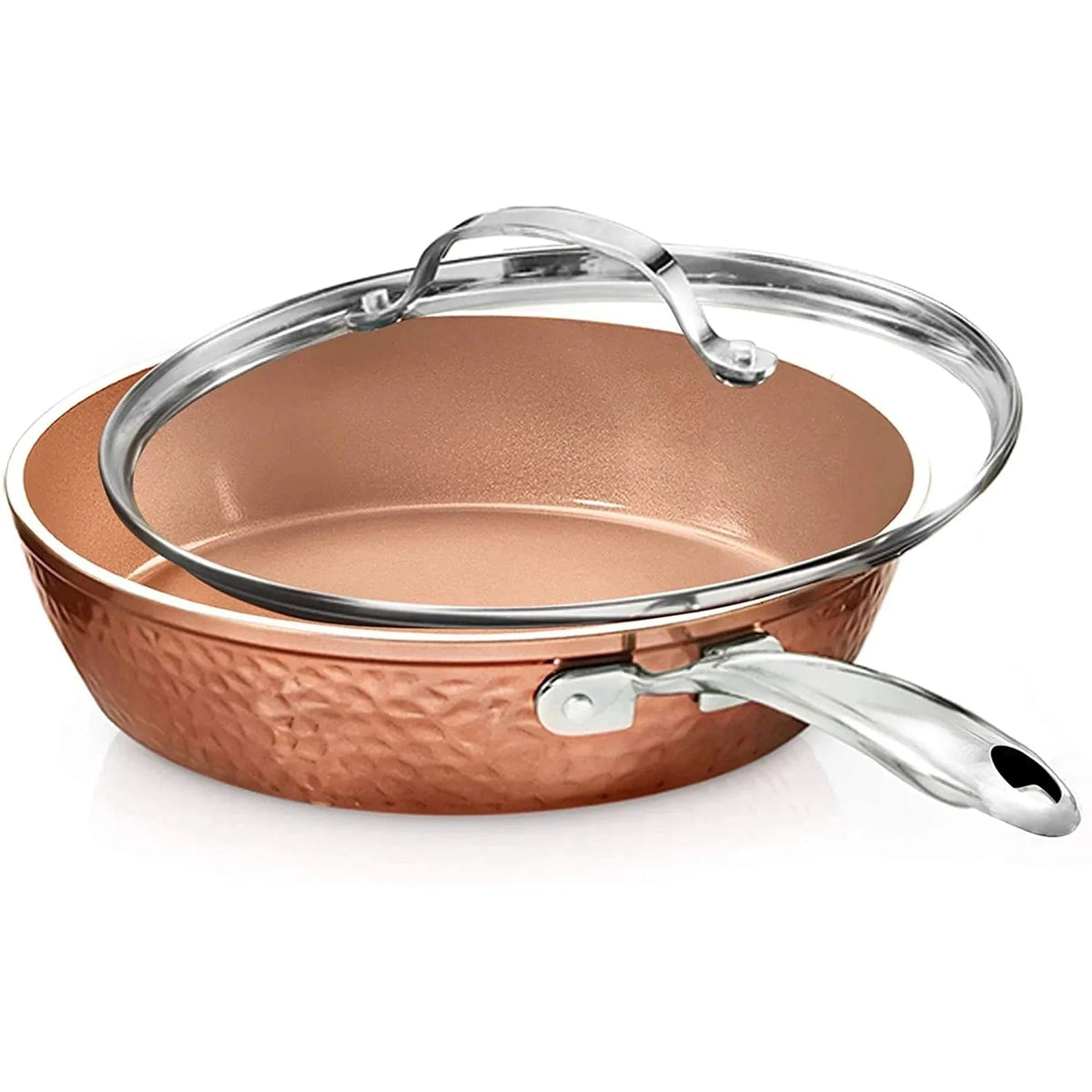 Gotham Steel Hammered Copper 12 Inch Non Stick Frying Pans with Lid, Frying Pans Nonstick with Lid, Non Toxic Ceramic Pan for Cooking, Nonstick Frying Pan, Induction Pan, Oven and Dishwasher Safe
