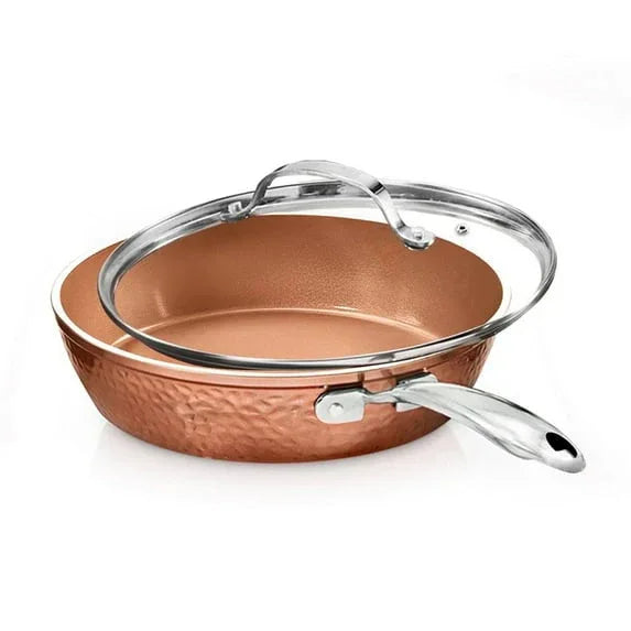 Gotham Steel Hammered Copper 12 Inch Non Stick Frying Pans with Lid, Frying Pans Nonstick with Lid, Non Toxic Ceramic Pan for Cooking, Nonstick Frying Pan, Induction Pan, Oven and Dishwasher Safe