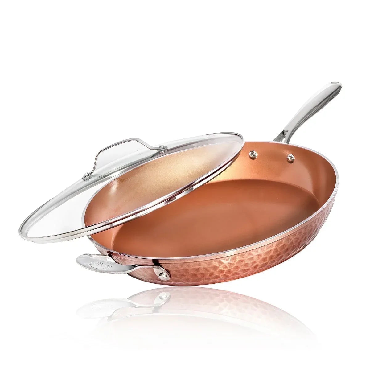 Gotham Steel Hammered Copper 12 Inch Non Stick Frying Pans with Lid, Frying Pans Nonstick with Lid, Non Toxic Ceramic Pan for Cooking, Nonstick Frying Pan, Induction Pan, Oven and Dishwasher Safe