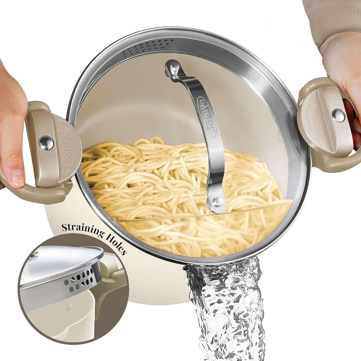 Gotham Steel 5 Qt Nonstick Pasta Pot with Strainer Lid & Twist and Lock Handles, Multipurpose Stock Pot, Dishwasher Safe, Aqua Blue