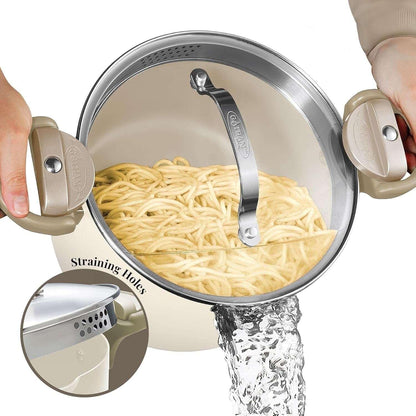 Gotham Steel 5 Qt Nonstick Pasta Pot with Strainer Lid & Twist and Lock Handles, Multipurpose Stock Pot, Dishwasher Safe, Aqua Blue