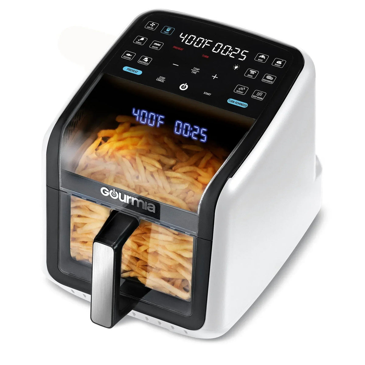 Gourmia Panorama 7-QT Digital Air Fryer with Panoramic View, Holographic Display, & 12 Presets, White