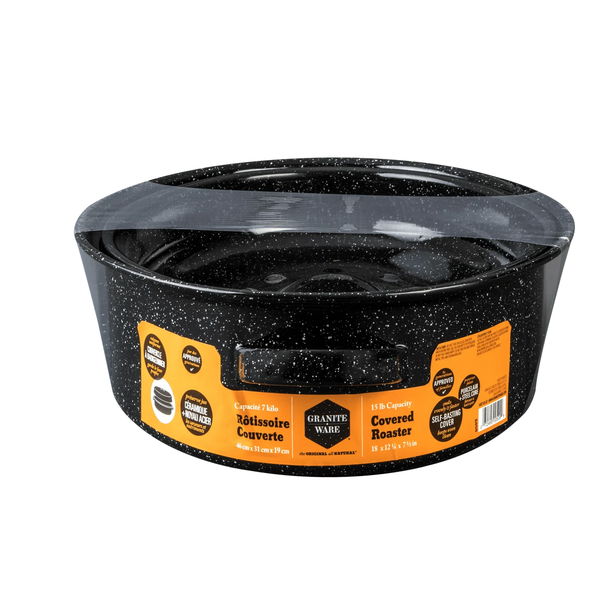 Granite Ware 18" Covered Oval Roaster, 15 Pound Capacity, Roasting Pan